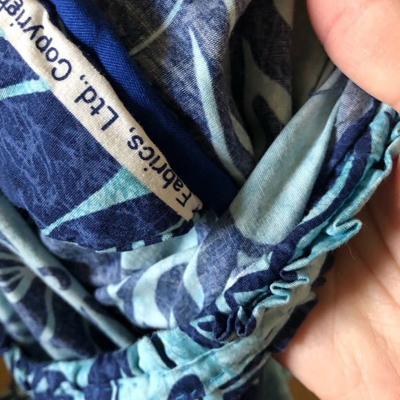 Hand made cotton Maxi-Midi floral tropical dress in torqoise blue•Fits like Med - Picture 8 of 12